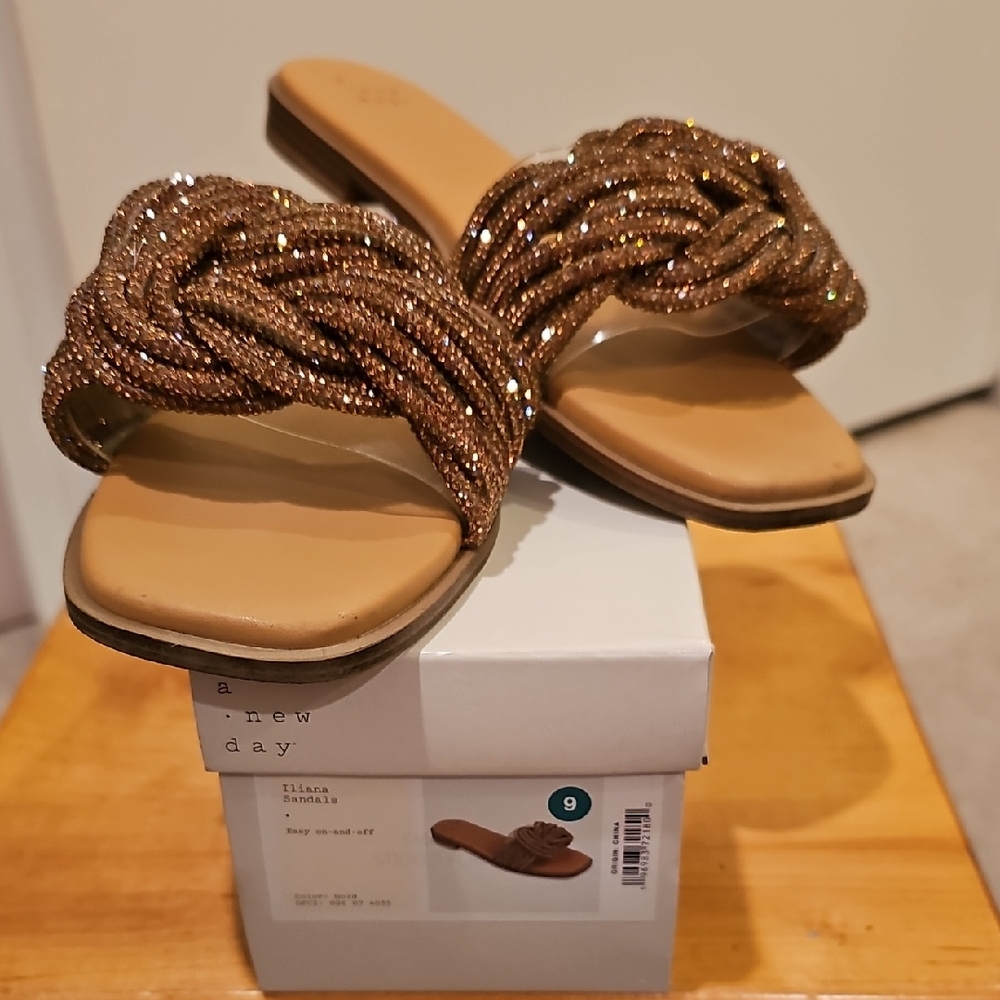 A New Day Women's Glittery Bronze/Golf Slide Sandals